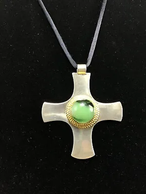 VTG CMMA BMCo Sterling Silver Maltese Cross Pendant W/ Green Glass • $39.99