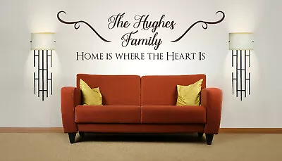 Personalised Family Name 'Home Is Where The Heart Is' Wall Sticker Mural Decal • £14.79