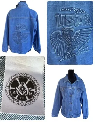 Vintage Tyca USA Eagle Raised Embossed Jean Jacket Trucker Biker Hipster L Women • $69.99