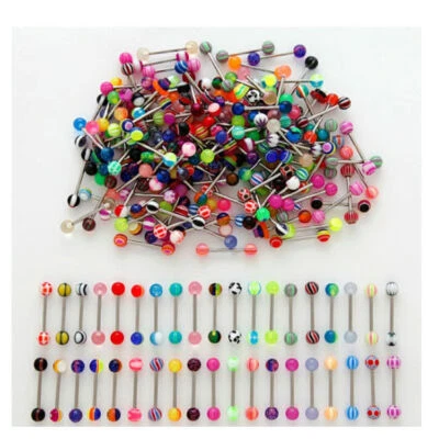 $8.99 • Buy Wholesale 100 Lot 14g Tongue Rings Bar Balls Barbell Body Piercing Jewelry NEW
