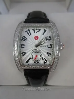 Michele Urban Mini Silver Diamond Ladies Watch Black Leather MW02A01A2001 Refurb • $835.99
