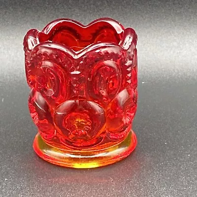 Vintage LE Smith Cadmium Moon & Stars Red Amberina Fused Glass Toothpick Holder • $16