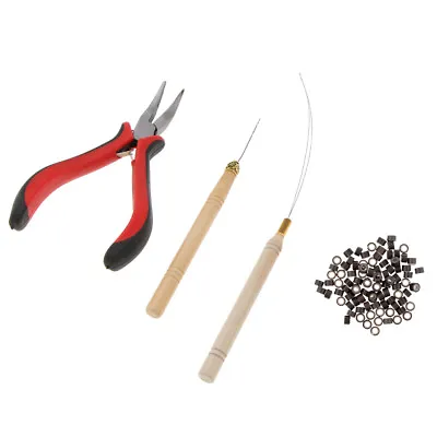 Feather Hair Extension Kit Pliers Loop Hook & 100x Hair Silicone Micro Bead • £10.43