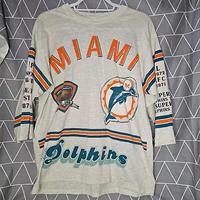 Men's Miami Dolphins Vintage 1990 Shirt Rare Size L All Over Print Single Stitch • £150