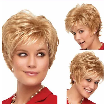 For Women Ladies Short Blonde Wigs Pixie Cut Layered Wig With Fringe Fashion • £15.49