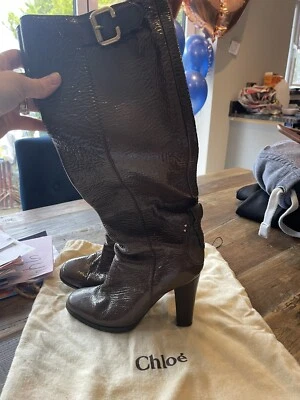 £29.99 • Buy Chloe Designer Boots - Taupe Patent Leather - UK Size 5 (38)