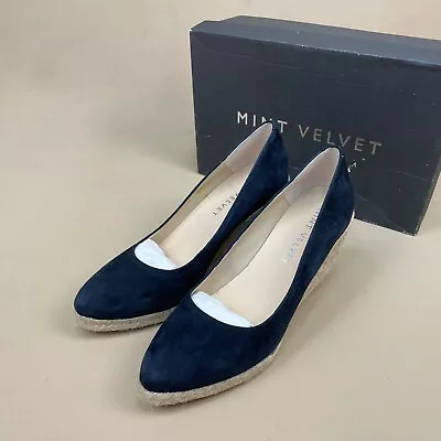 Mint Velvet Wedges Slip On Court Shoes Blue Suede Size UK 5 Womens Woven Heel • £33.99