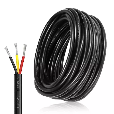 20 Gauge 3 Conductor Electrical Wire 32.8FT Black Stranded 20/3 Low Voltage  • $26.99