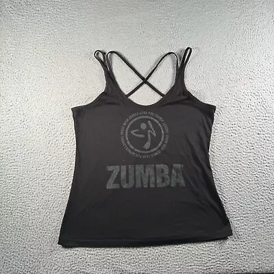 Zumba Blouse Womens Medium Black Sleeveless Cross Open Back Sleeveless Tank • $17.95