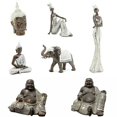 Leonardo Exotic Art Figurine - Silver & Stone Effect Elephant Masai Buddha • £19.99