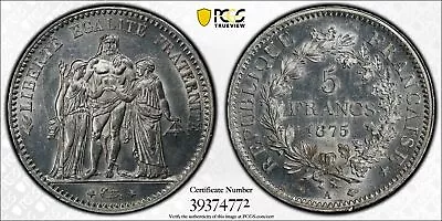 1875-A FRANCE SILVER 5 FRANCS HERCULES PCGS GENUINE AU DETAIL CLEANED Gad-745a! • $54.95