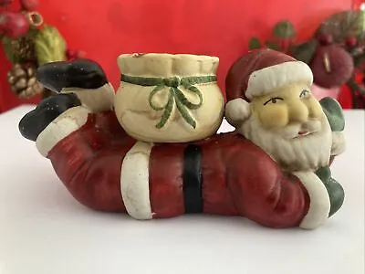 Vintage Father Christmas Candlestick Holder. Lying Down With Candle Holder Sack • £7.99