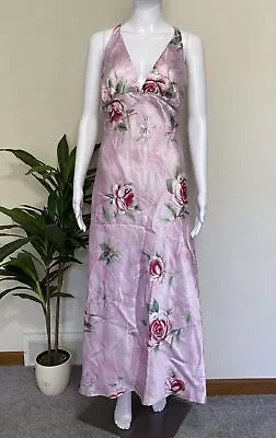 Gilligan O'Malley Vtg 3XL Satin Slip Dress Maxi Nightgown Cami Pink Rose Print • $18.27