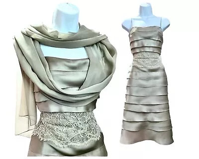 Y2k Vintage 1990s Chetta B Sherri Bloom Silk Silver Cocktail Dress & Scarf • $31