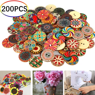 200pcs Wooden Art Buttons 25mm 2 Hole Mixed Color Vintage DIY Sewing Crafts • $15.47