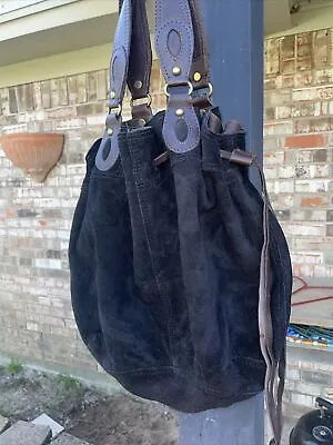 Lucky Brand Vintage Inspired Black Suede Leather Slouchy Shoulder Large Hobo Bag • $30