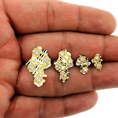 Men's Women's Kid's 10K Solid Yellow Gold Diamond Cut Nugget Stud Earrings • $119.99