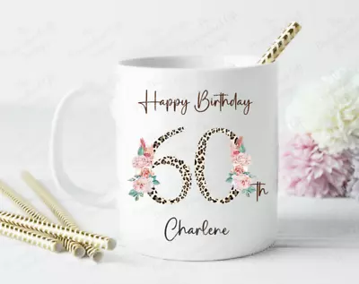 Personalised Birthday Any Age 50th 60th 70th 80th 90th Leopard Print Mug Cup • £9.99