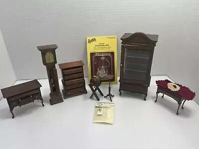 Vtg Doll House Furniture Mix Lot SF Music Box Co Cabinet Chandelier G/F Clock • $77.97