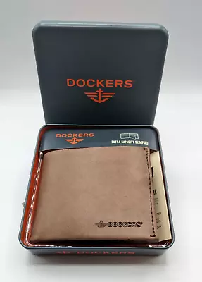 Dockers Men's RFID Extra Capacity Slimfold Wallet Brown Leather • $19.99