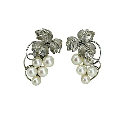 Detailed Grape Vintage Akoya Saltwater Pearl Sterling Silver Screwback Earrings • $138.75