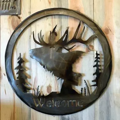 Elk Silhouette Welcome Sign Metal Art Metal Elk Welcome Sign  • $60