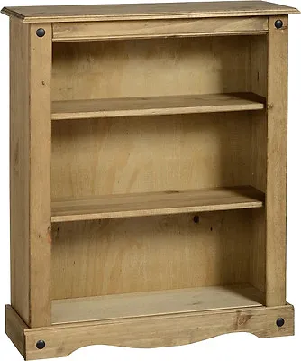 Corona Bookcase Small Two Shelf Display Unit Distressed Light Waxed Solid Pine  • £74.99