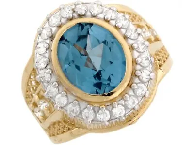 10k Or 14k Real Gold Simulated Aquamarine March Birthstone CZ Mens Ring • $399.99