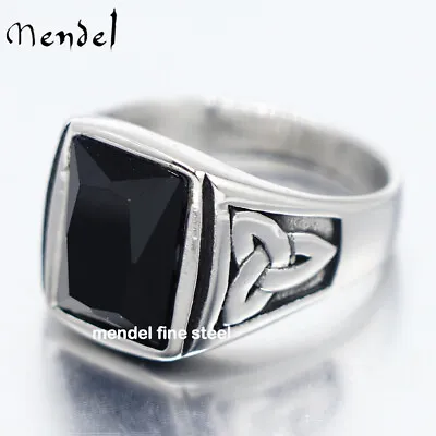 MENDEL Stainless Steel Mens Celtic Trinity Knot Obsidian Stone Ring Size 7-15 • $12.99
