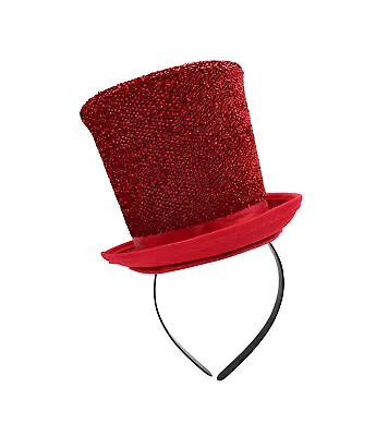 Adult Red Mini Glitter Top Hat Headband Lion Tamer NYE Sparkle Costume Accessory • $13.95