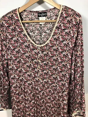 Too Chez Vintage 90s Dress 18W Floral Black Pink Romantic Long SLeeve Rayon PLus • $33.14