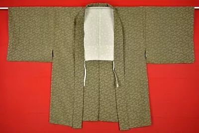 Vintage Japanese Kimono Silk Antique BORO HAORI Kusakizome Dyed/AA529/495 • £40.80