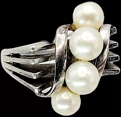 VTG Mikimoto Pearl Cocktail Ring Sterling Silver Size 4.75 Wear Or Repair • $179.95