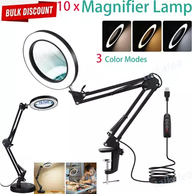 10X Magnifying Glass Desk Light Magnifier LED Lamp Reading Lamp With Base& Clamp • $22.69