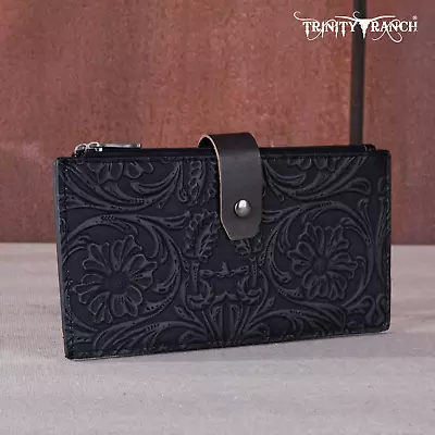 Trinity Ranch By Montana West Floral Tooled Bi-Fold Wallet/Card Organizer Black • $39.99