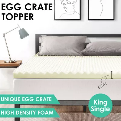 Egg Crate Mattress Topper High Density Foam Underlay Protector 5cm King Single • $42