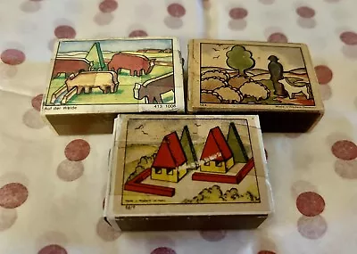 Three Miniature German Matchbox Wood Play Sets • $18