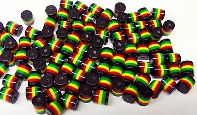 $10.19 • Buy RASTA  BEADS Green Red Black Yellow 50 ~ 100 ~ 200  Striped ~Barrel Tube Resin