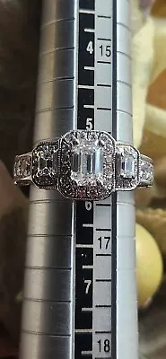 2 CT T W Framed Emerald-Cut Diamond Three Stone Ring 14KT White Gold Zales • $1