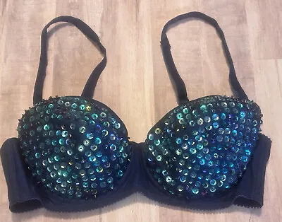 Victoria's Secret Sequin Bra Size 34B Blue Green Mermaid Demi EVC Vintage • $29.99