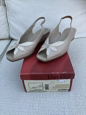 Van Dal Montego Peep Toe Wedge Slingback Cream Leather 5.5D Used Exc Cond In Box • £4.99