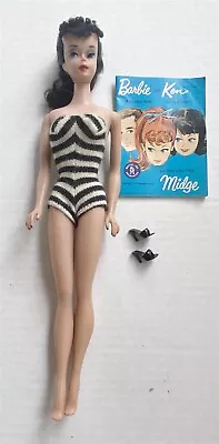  % 1960's Mattel #4 Solid Body Brunette Barbie Doll With Clothing J-25 • $56