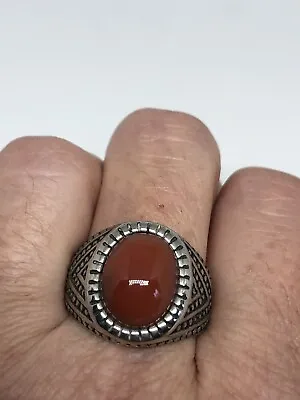 Vintage Genuine Carnelian Men's Stainless Steel Ring Size 8 • $44