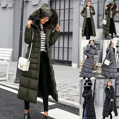 £29.99 • Buy Women's Hooded Quilted Jacket Zip Up Padded Winter Warm Long Coat Cotton Outwear