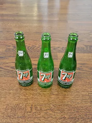 3 - Vintage 7up Soda / Pop 7oz Bottles • $14.98