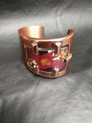 Vintage Matisse Copper Cuff Bracelet W/Floating Red Enamel Panel • $33