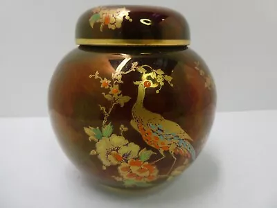 Carlton Ware Rouge Royale Floral Gilt Painted Pheasant Ginger Jar Canister Urn • $118