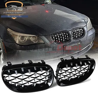 Gloss Black Honeycomb Chrome Diamond Grille Grill For 03-10 BMW E60 E61 5-Series • $42.98