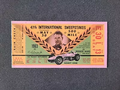 1963 USAC Indianapolis 500 Rodger Ward Ticket Stub Parnelli Jones Indy Win #1 • $24.95