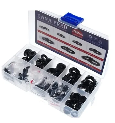 Black Nylon Round Flat Washer Kit M2 M2.5 M3 M4 M5 M6 M8 In Storage Box - 350pcs • £4.85